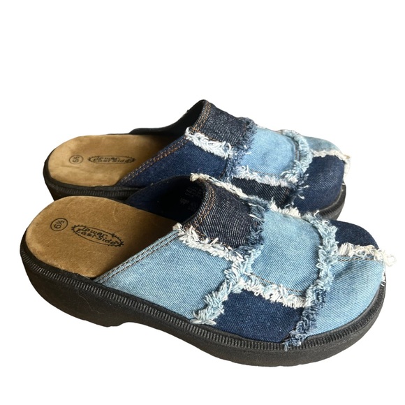 Vintage Y2K Patchwork Denim Fringe Chunky Clogs. Lower East Side. Size: 6.5 - Picture 3 of 7